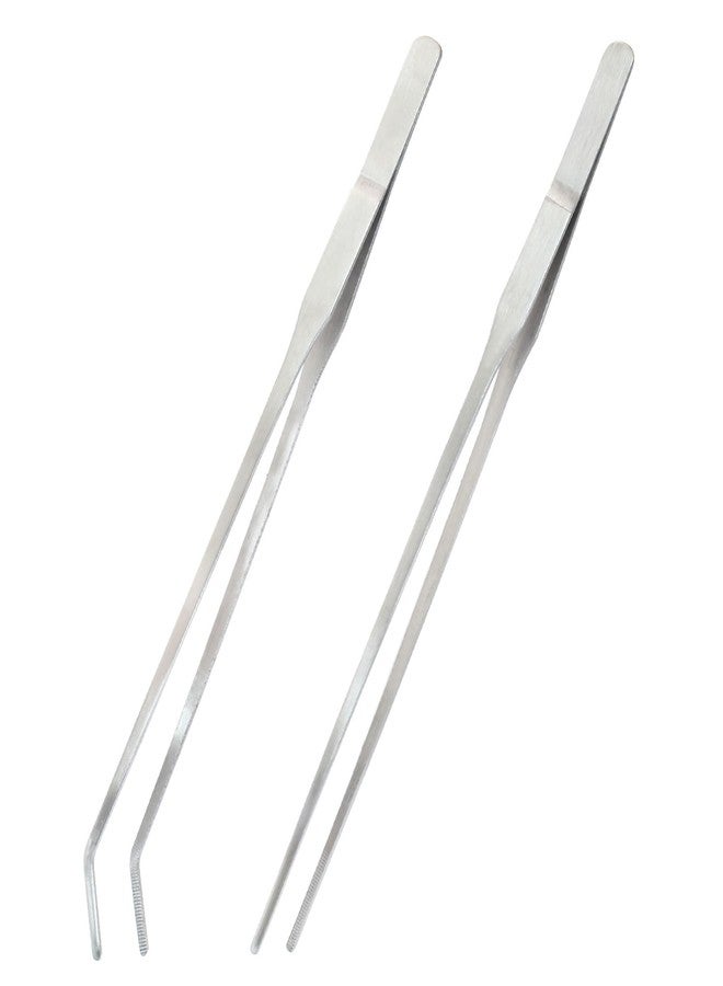 Coufce 2PCS Stainless Steel Reptile Feeding Tongs, Long Tweezers Aquarium Terrarium Feeder Tools for Reptiles, Lizards, Snakes (Straight and Curved) - Image 1